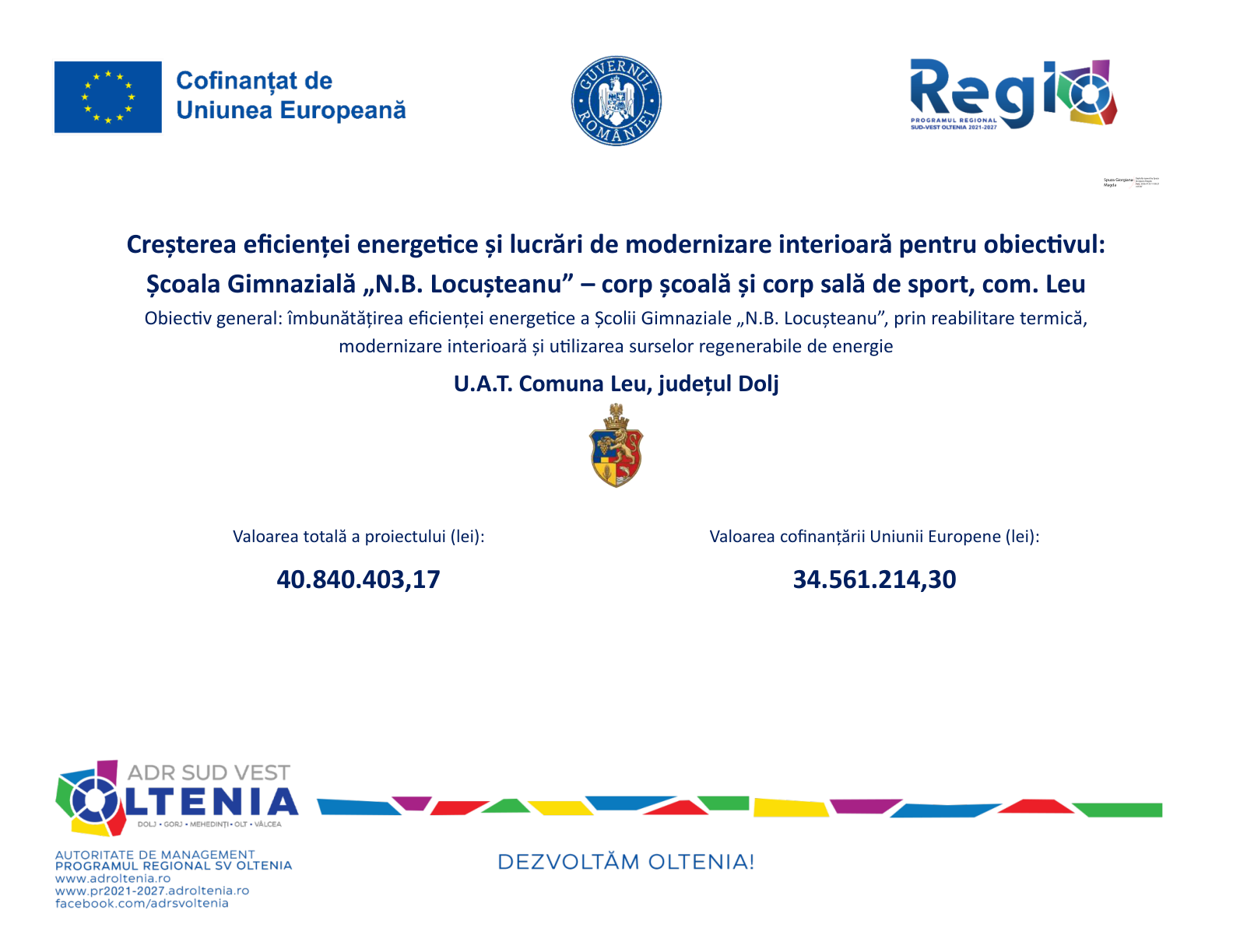 Banner Proiect Scoala Gimnaziala N.B. Locusteanu